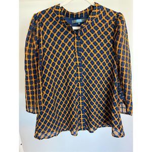 Eva Franco Sz 14 Women Textured Checkered Plaid Puff Sleeve Blouse Anthropologie
